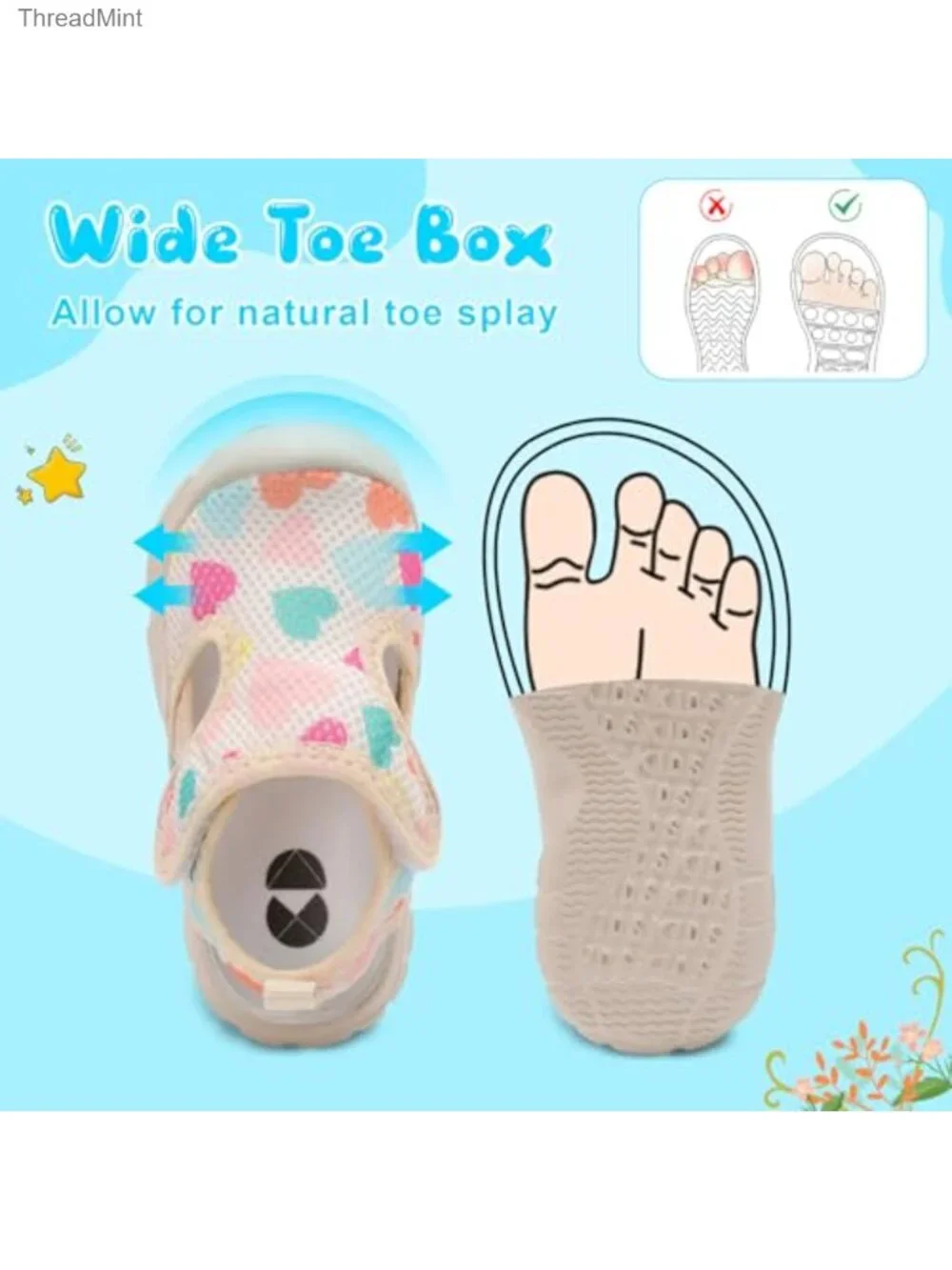 Toddler Water Shoes Summer Sandals Kids Swim Barefoot Quick-Dry Non-Slip Hook &